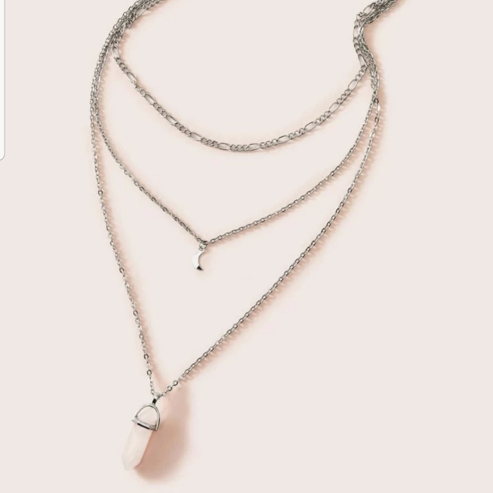 ◇Willow◇ Silver Layered Crystal Necklace - Picture 2 of 5